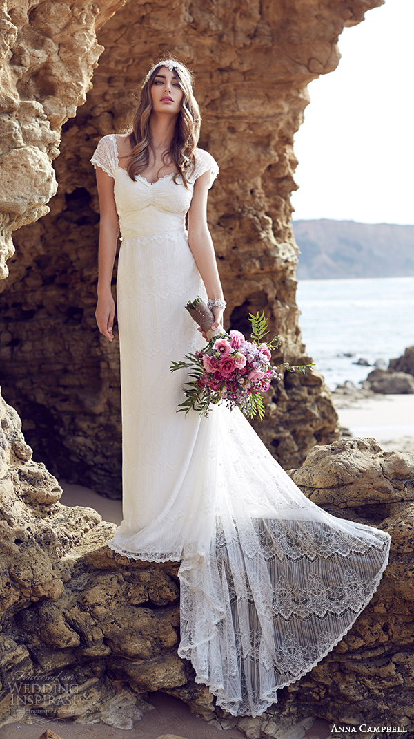 anna campbell 2015 bridal dresse lace strap sweetheart neckline romantic pretty sheath wedding dress lilly