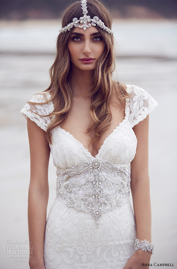 anna campbell 2015 bridal dresse lace strap v neckline embellished bodice beautiful trumpet mermaid wedding dress ebony close up