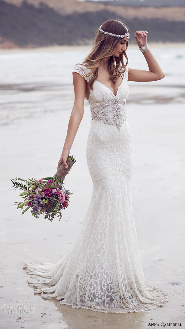 anna campbell 2015 bridal dresse lace strap v neckline embellished bodice beautiful trumpet mermaid wedding dress ebony