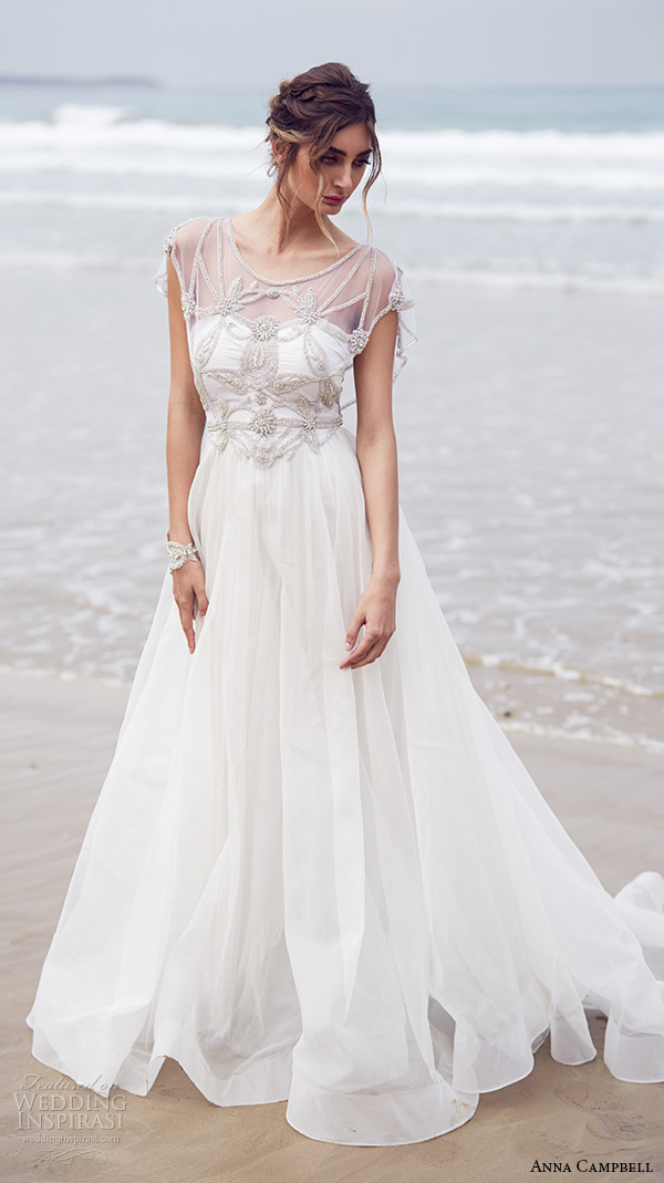 anna campbell 2015 bridal dresses beaded embroidery bodice scoop neckline cap sleeves a line wedding dress adelaide