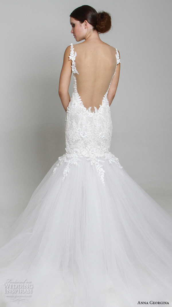 anna georgina 2015 bridal floral strap v neckline embroidery mermaid wedding dress tansey back view anna georgina 2015 bridal floral strap v neckline embroidery mermaid wedding dress tansey back view