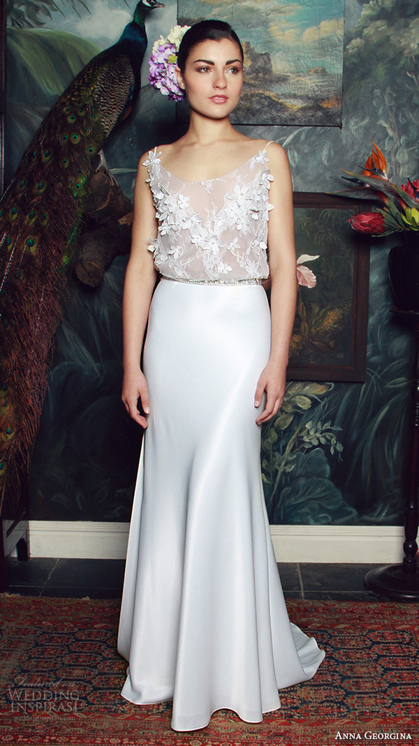 anna georgina 2015 bridal spagetti scoop neckline floral embroidery see through bodice sheath wedding dress bianca