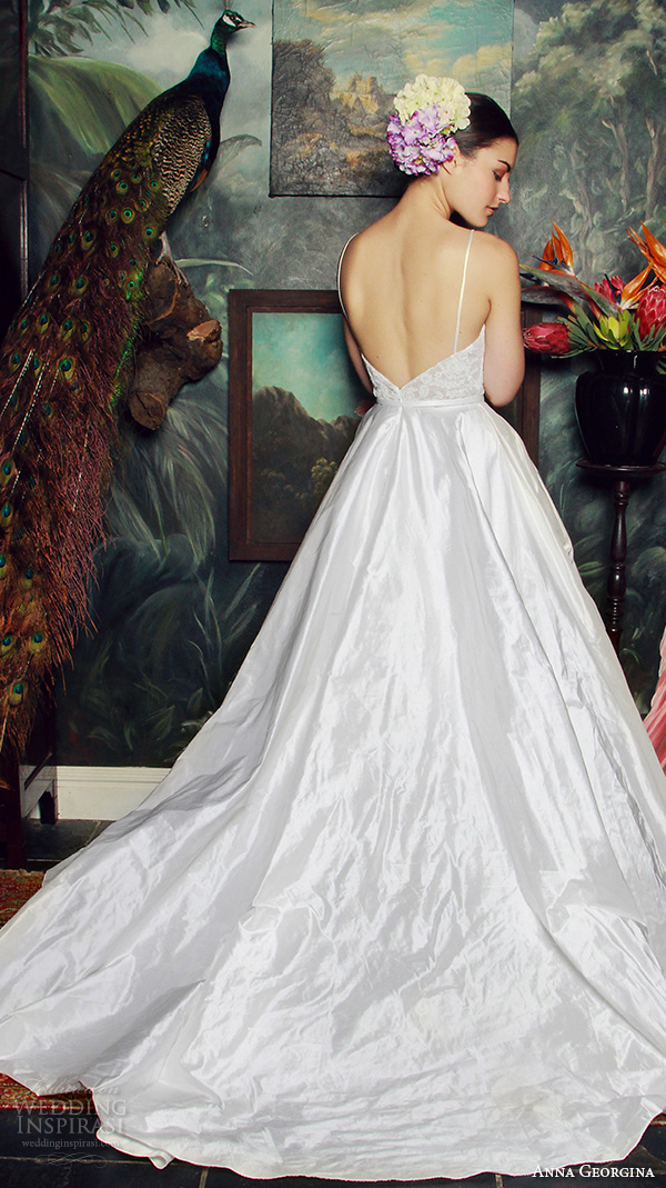 anna georgina 2015 bridal spagetti strap plunging neckline wedding ball gown dress caroline back view