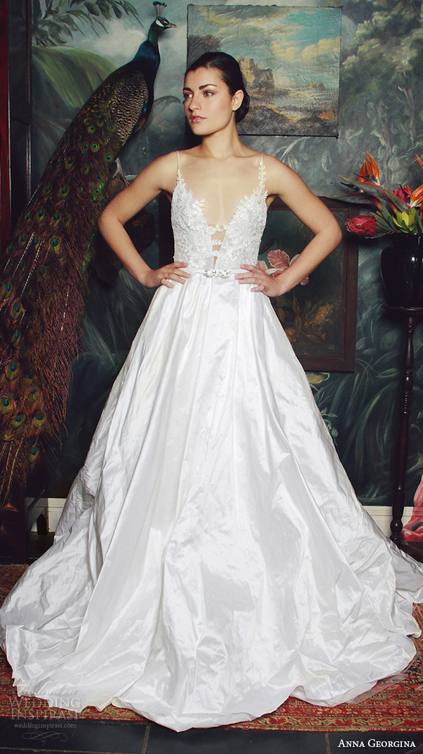 anna georgina 2015 bridal spagetti strap plunging neckline wedding ball gown dress caroline