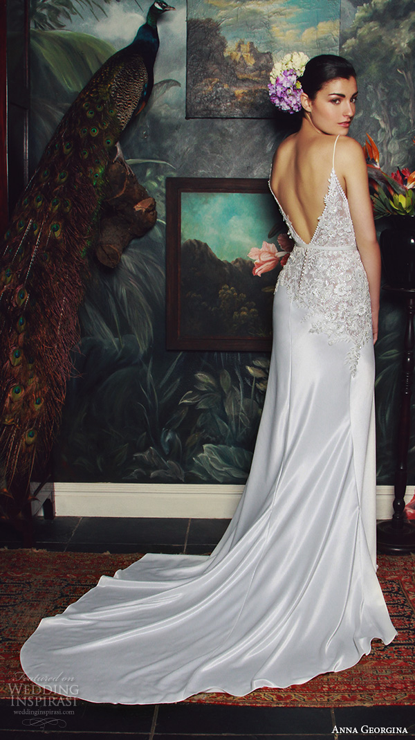 anna georgina 2015 bridal spagetti strap v plunging neckline floral embroidery bodice sheath wedding dress irene back view