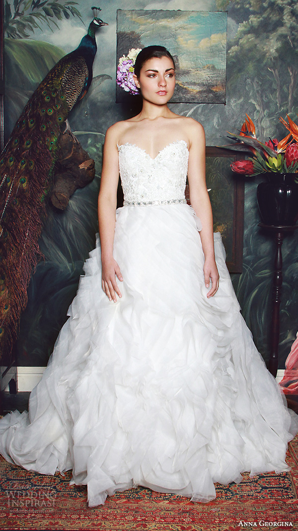 anna georgina 2015 bridal strapless sweetheart neckline beaded bodice ruffle ball gown wedding dress anke