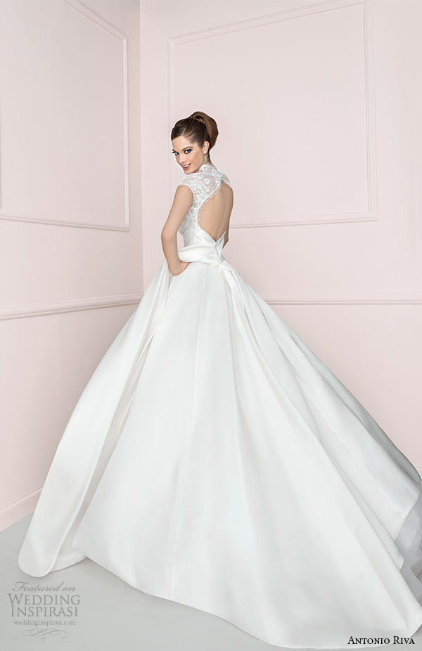 antonio riva 2016 bridal dresses sheer lace cap sleeves jewel v neckline ball gown wedding dress luna back view