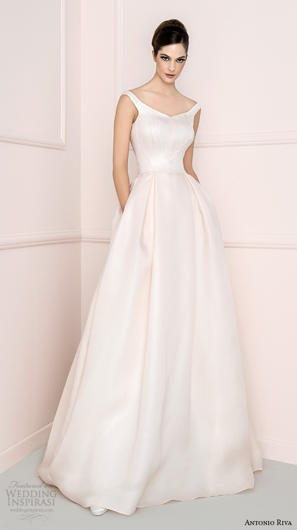 antonio riva 2016 bridal strap v neckline blush a line wedding dress with pockets crudelia