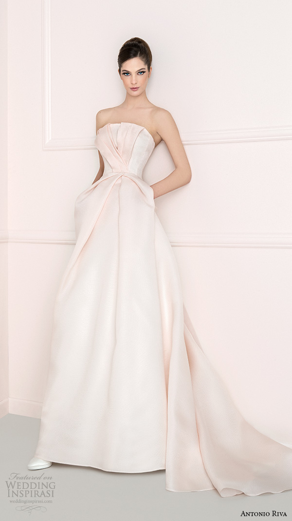 antonio riva 2016 bridal strapless straight across neckline blush pretty a line wedding dress with pockets manuela