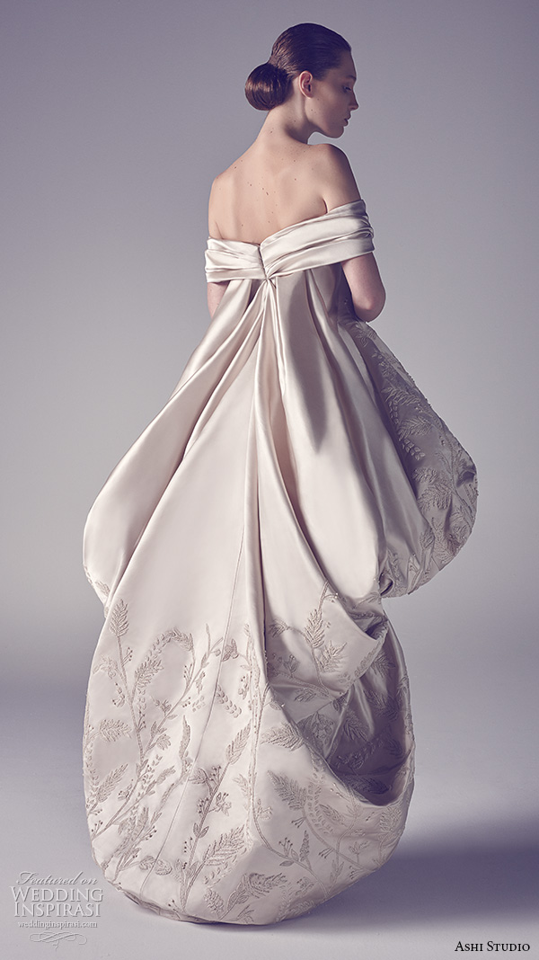 ashi studio couture 2015 off the shoulder bubble hem luxurious  high low mullet dress back view