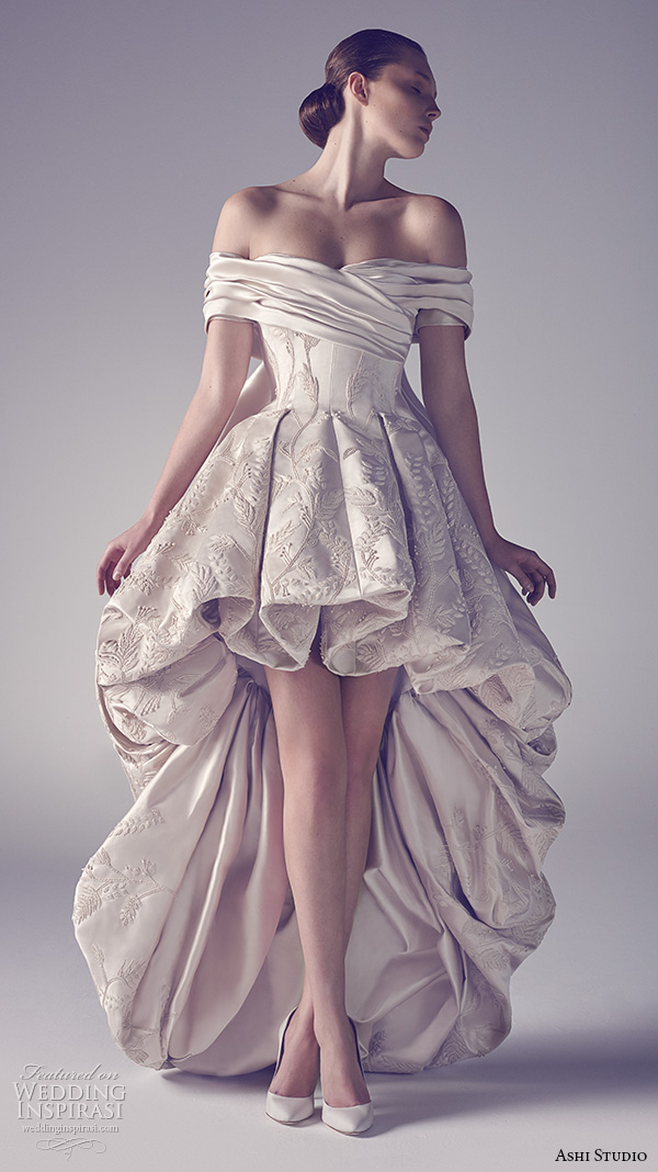 ashi studio couture 2015 off the shoulder bubble hem luxurious  high low mullet dress