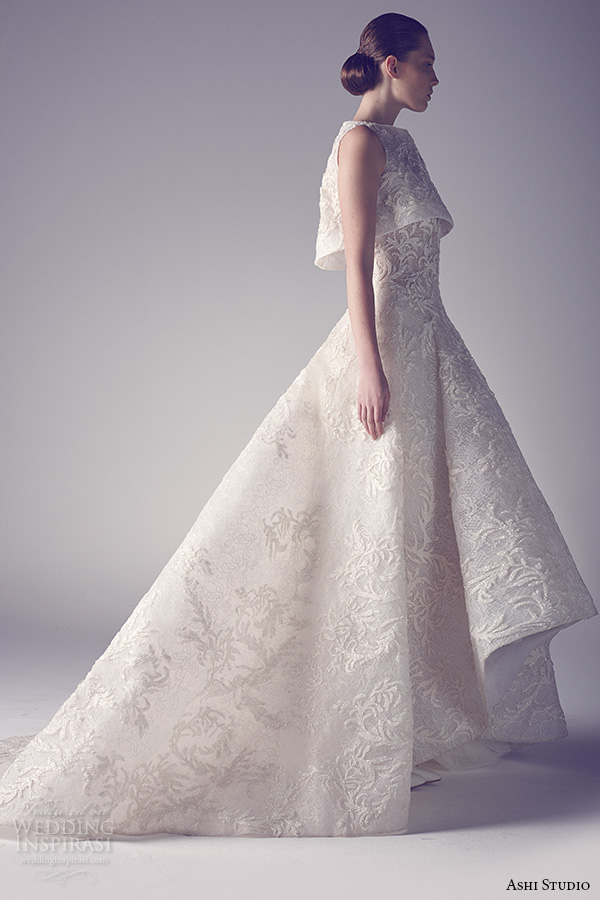 ashi studio couture 2015 sleeveless bateau neckline embroidery a line white wedding dress side view