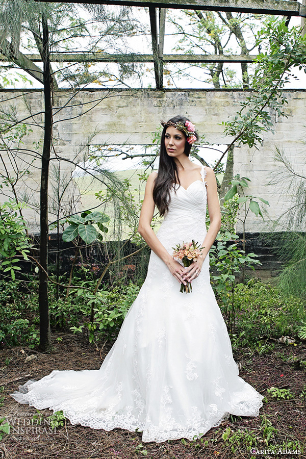 carita adams 2015 bridal embroidery strap sweetheart neckline trumpet a line wedding dress bella front view