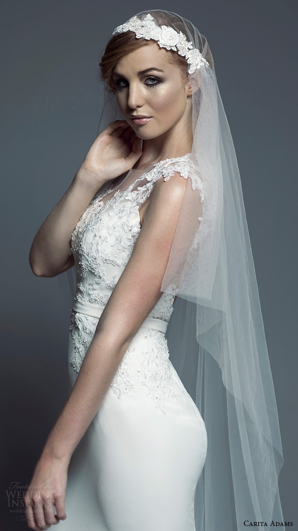 carita adams 2015 bridal lace strap neckline embroidery bodice trumpet wedding dress liana and juliet veil
