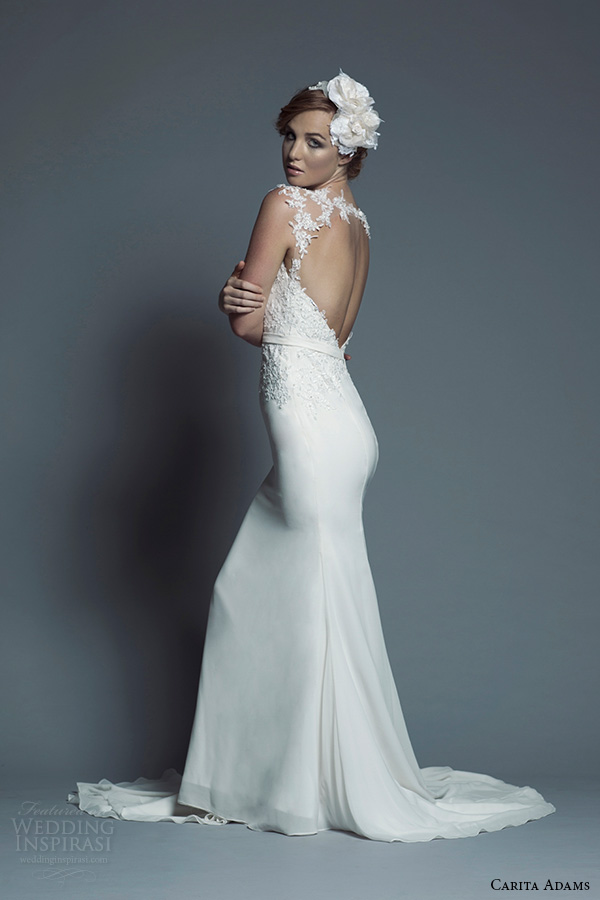 carita adams 2015 bridal lace strap neckline embroidery bodice trumpet wedding dress liana back view