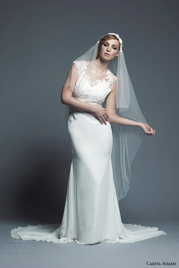 carita adams 2015 bridal lace strap neckline embroidery bodice trumpet wedding dress liana
