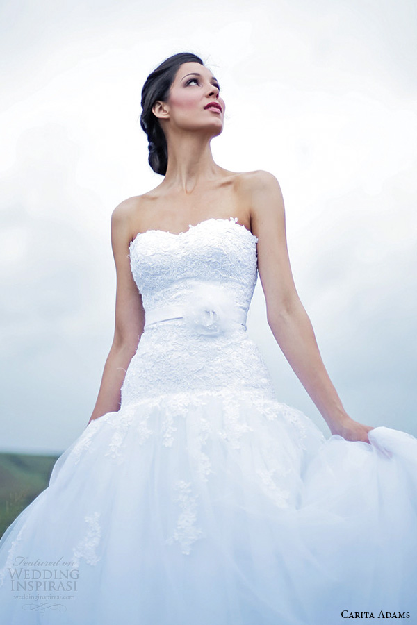 carita adams 2015 bridal strapless sweetheaert neckline embroidery lace bodice low hip a line wedding dress daniella close up