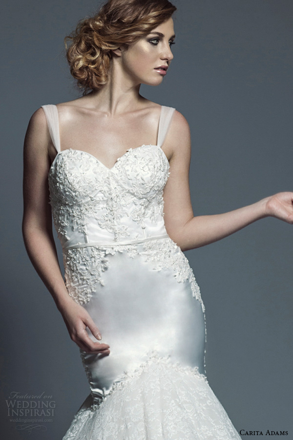 carita adams 2015 bridal tulle strap sweetheart neckline bustier bodice trumpet mermaid wedding dress hannah close up