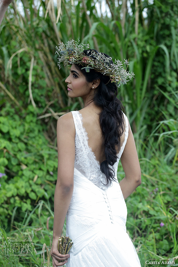 carita adams 2015 bridal v neckline modified a line wedding dress mikayla close up back view