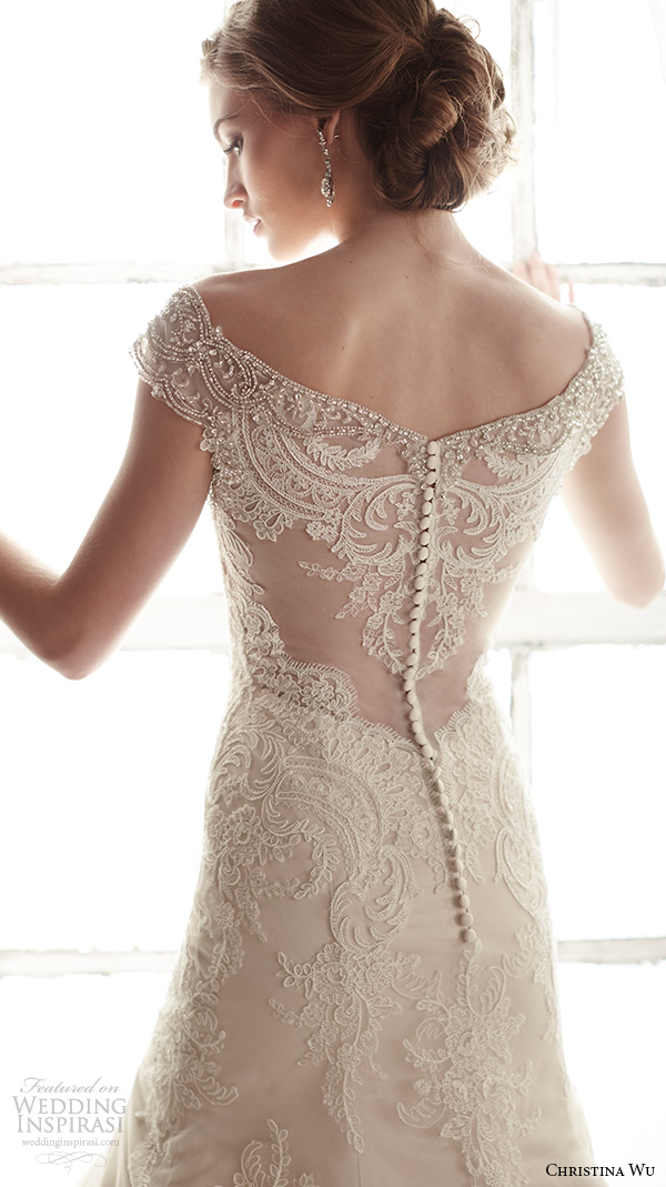 christina wu wedding dresses 2015 beaded cap sleeves v neckline elegant embroidered mermaid wedding dress 15582.back view