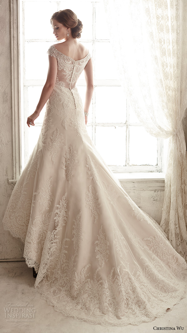 christina wu wedding dresses 2015 beaded cap sleeves v neckline elegant embroidered mermaid wedding dress 15582.back