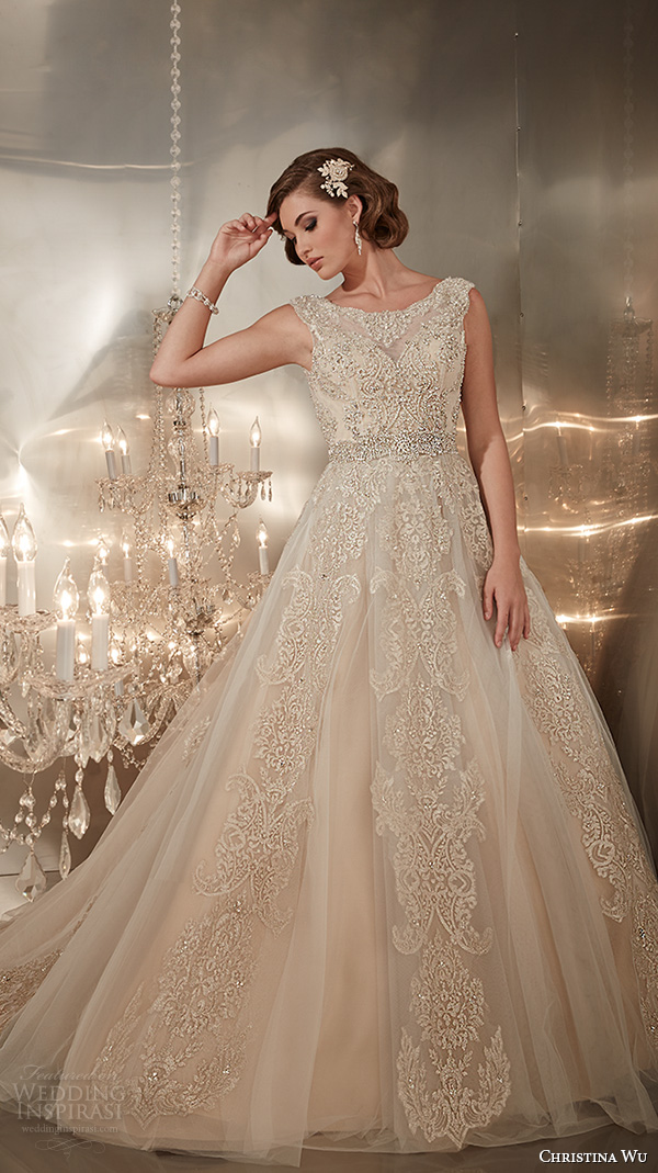 christina wu wedding dresses 2015 beaded straps jewel neckline beautiful a line wedding dress 15576