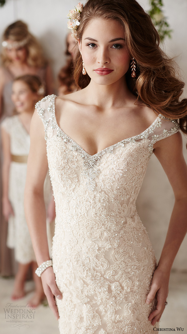 christina wu wedding dresses 2015 sleeveless v neckline lace embroidery beautiful mermaid wedding dress 15585 close up