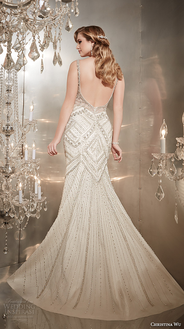 christina wu wedding dresses 2015 sleeveless v neckline with strap beaded gorgeous trumpet mermaid wedding dress 15561 back view