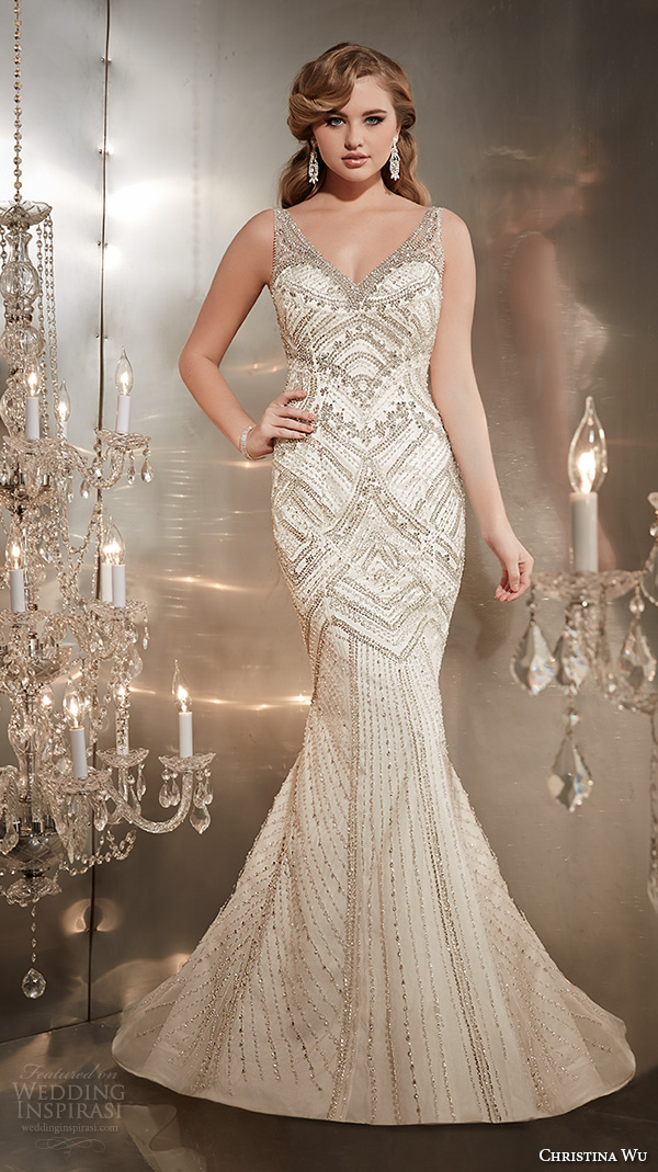 christina wu wedding dresses 2015 sleeveless v neckline with strap beaded gorgeous trumpet mermaid wedding dress 15561