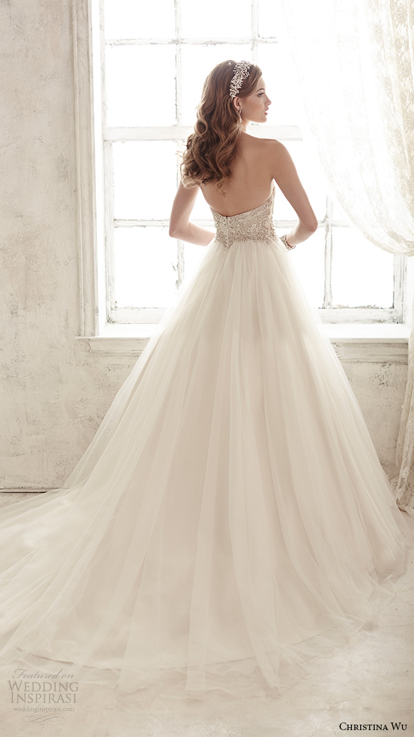 christina wu wedding dresses 2015 strapless sweetheart neckline embroidered bodice tulle skirt gorgeous ball gown wedding dress 15583 back view