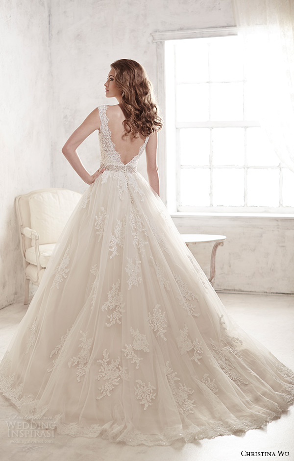 christina wu wedding dresses 2015 thick lace strap v neckline stunning a line wedding dress 15580 back view