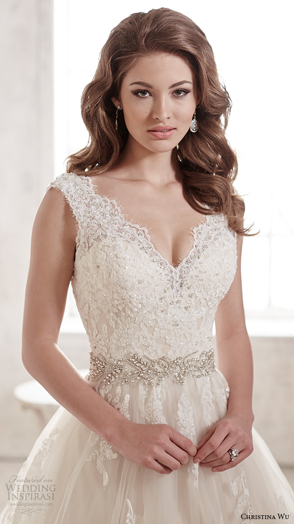 christina wu wedding dresses 2015 thick lace strap v neckline stunning a line wedding dress 15580 close up