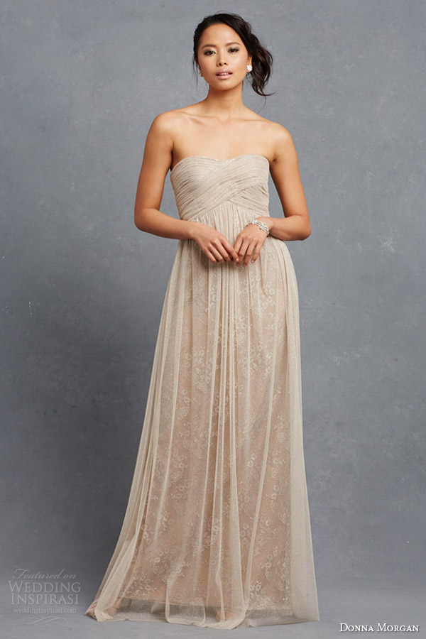 donna morgan bridesmaid dress rose strapless empire wedding dress draped bodice