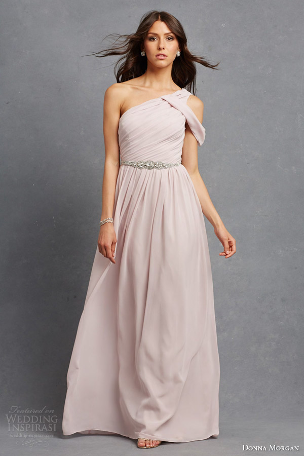 donna morgan pretty bridesmaid dress palest pink chloe one shoulder gown