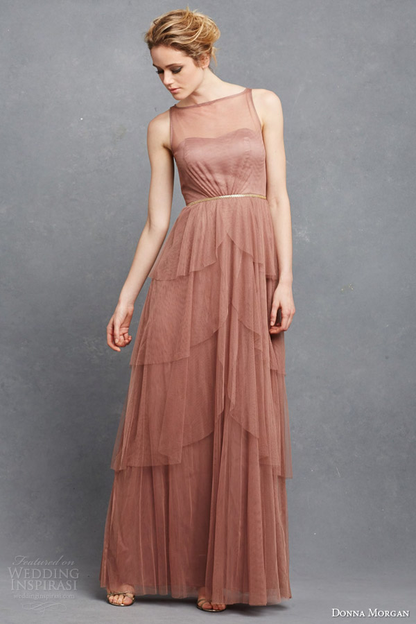 donna morgan serenity bridesmaids hyacinth tiered sleeveless gown hibiscus