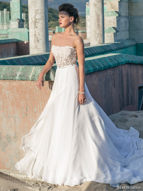 elbeth gillis 2016 bridal semi sweetheart neckline beaded bodice a line wedding dress kelly side view