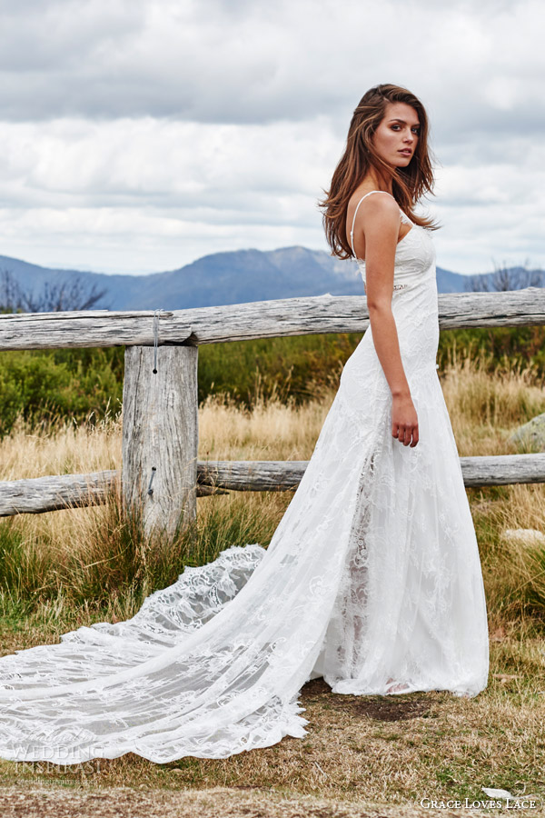 grace loves lace bridal 2015 cordelia sleeveless stretch french lace wedding dress batwing train