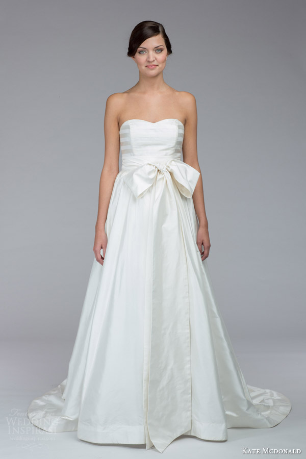 kate mcdonald bridal fall 2015 bonnie strapless mini stripe wedding dress