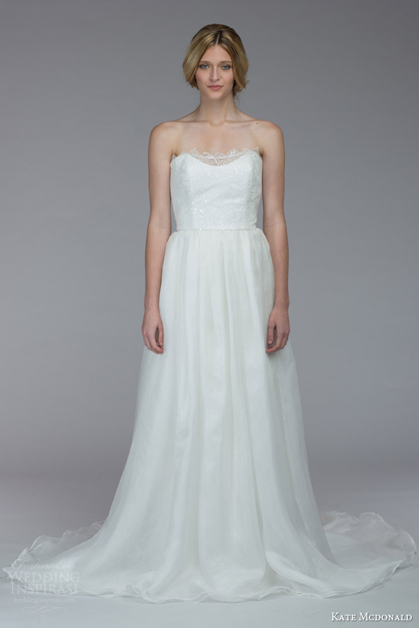 kate mcdonald bridal fall 2015 drayton strapless wedding dress lace neckline