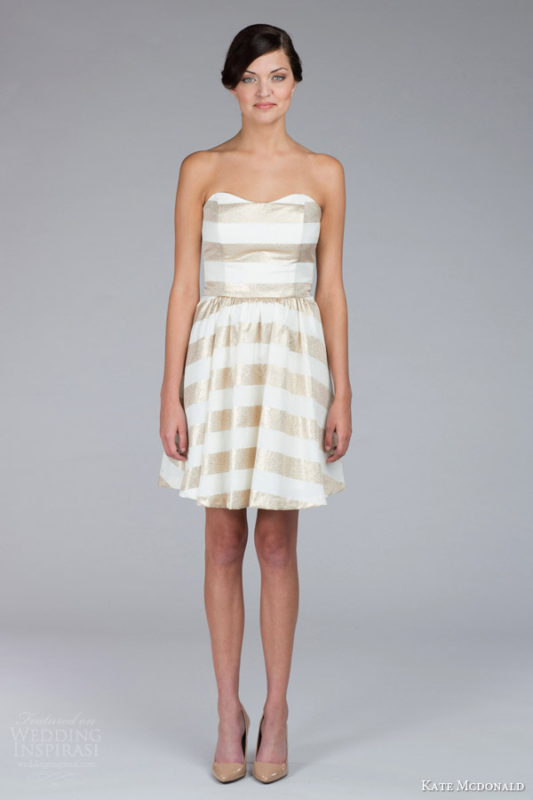 kate mcdonald bridal fall 2015 gold nancy strapless sweetheart mini wedding dress stripe