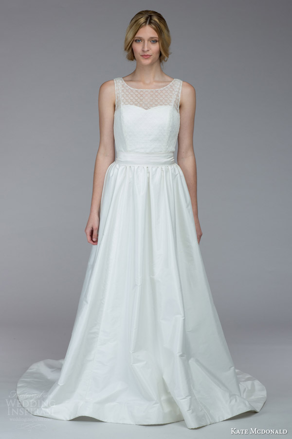 kate mcdonald bridal fall 2015 lanier sleeveless wedding dress illusion neckline