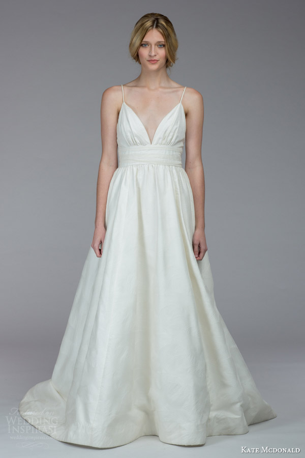 kate mcdonald bridal fall 2015 mackenzie sleeveless a line wedding dress spaghetti straps