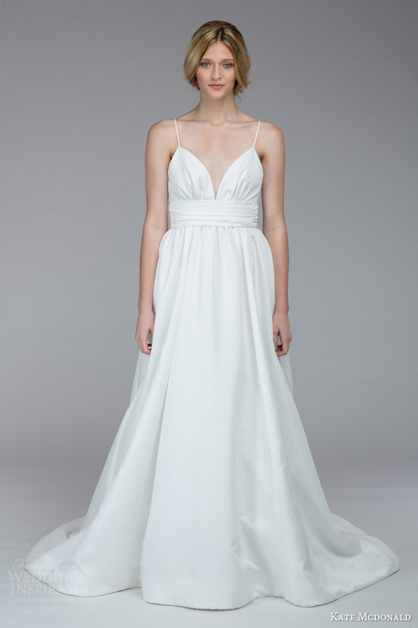 kate mcdonald bridal fall 2015 mccants sleeveless wedding dress spaghetti straps a line silhouette