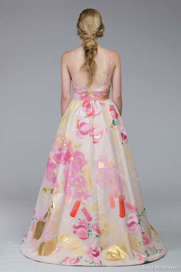 kate mcdonald bridal fall 2015 mcleod floral print wedding dress sleeveless spaghetti straps a line silhoutte back view