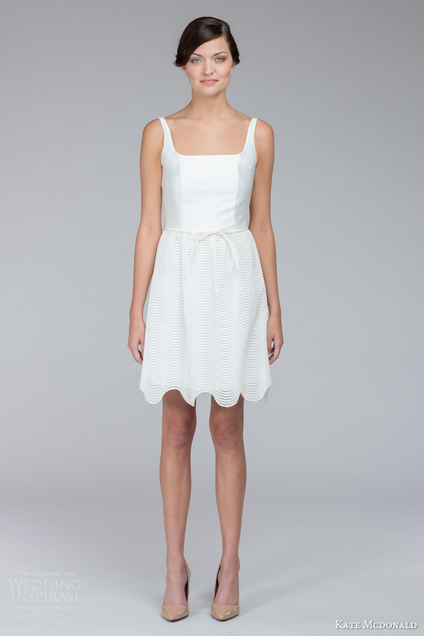 kate mcdonald bridal fall 2015 pippa sleeveless mini wedding dress scalloped hem skirt