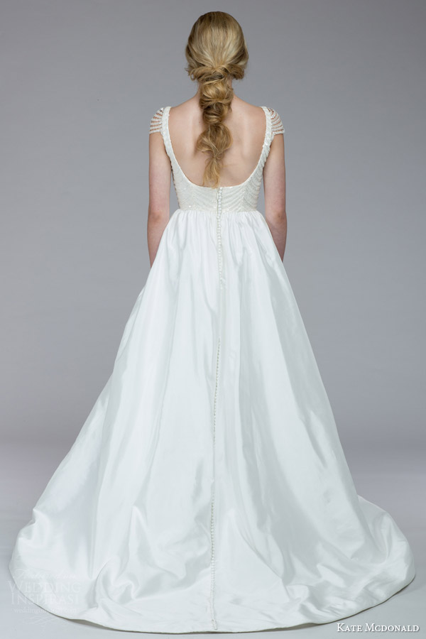 kate mcdonald bridal fall 2015 wintour illusion cap sleeve ball gown wedding dress sequin bodice back view train