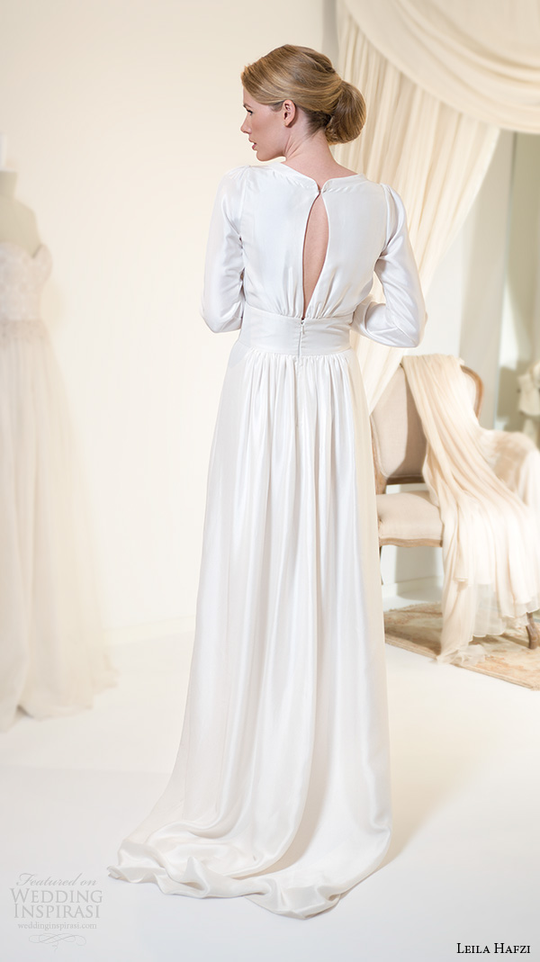 leila hafiz 2016 wedding dresses bateau neckline long sleeves simple conservative sheath wedding dress bianca back view