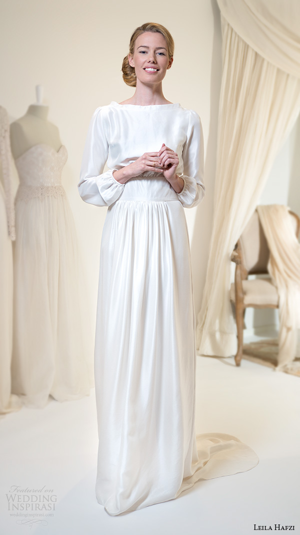 leila hafiz 2016 wedding dresses bateau neckline long sleeves simple conservative sheath wedding dress bianca