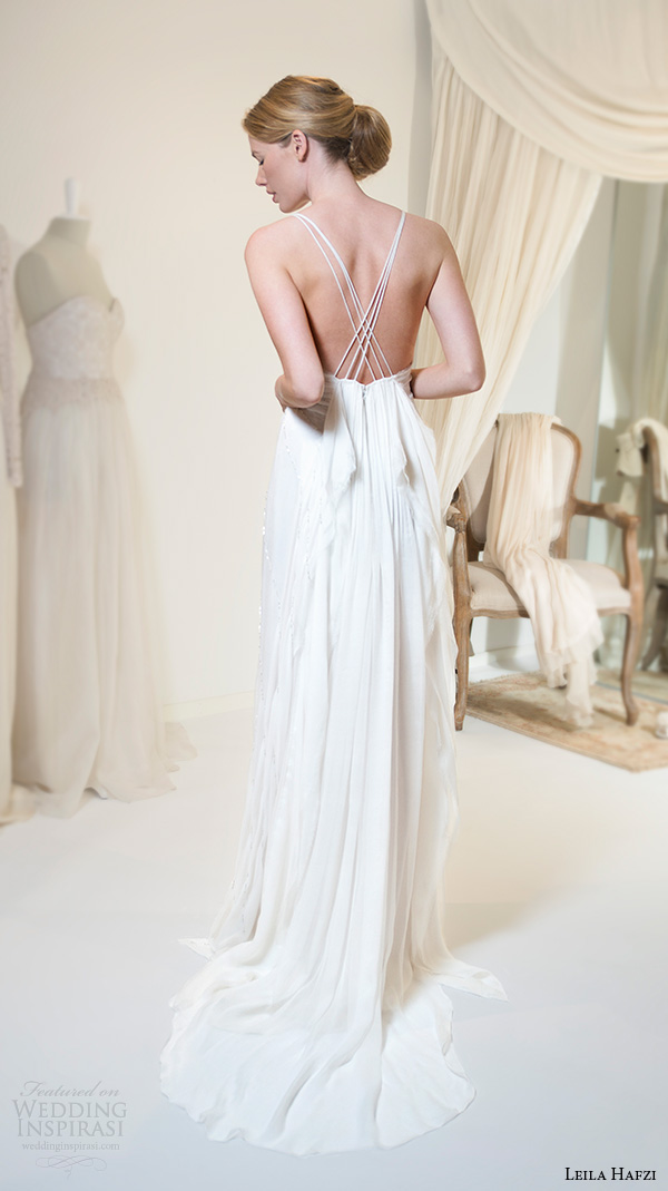 leila hafiz 2016 wedding dresses deep v neckline siliver accent sheath wedding dress ekta back view