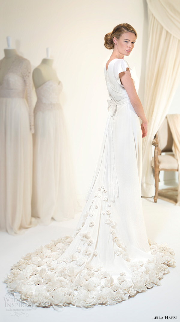 leila hafiz 2016 wedding dresses jewel neckline flutter butterfly sleeves simple chic sheath wedding dress viola back